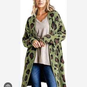 Umgee Leopard Print Green Cardigan 1X